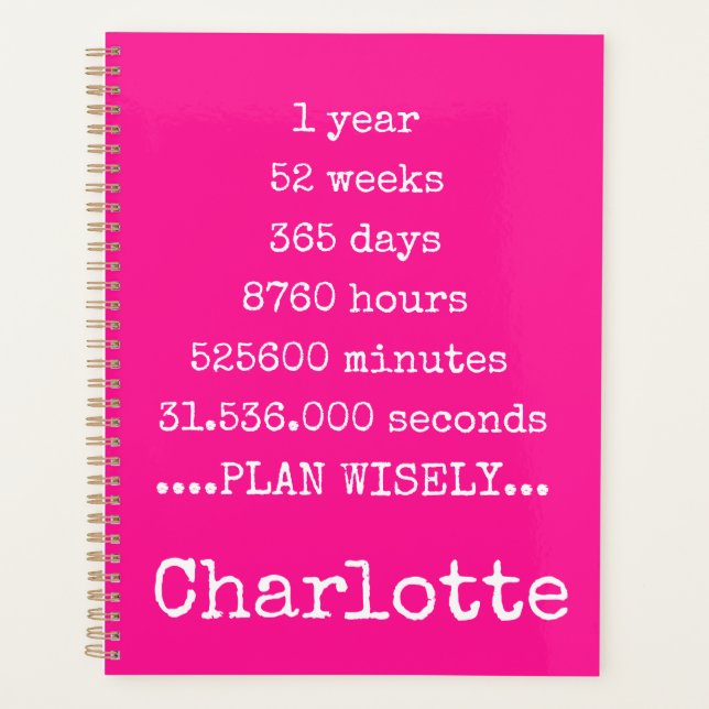 1Year|Weeks|Days|Hours|Minutes|Seconds|Name Pink  Planner (Front)