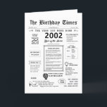 2002 The Year You Were Born Birthday Card<br><div class="desc">Travel back in time with our 2002 birthday card! This card is all about revisiting the past and celebrating your special day. It's filled with fascinating facts and memorable moments from the 2000s that will bring a smile to your face. From the emergence of social media platforms, the boom of...</div>