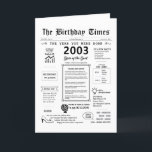 2003 The Year You Were Born Birthday Card<br><div class="desc">Take a trip down memory lane with our 2003 birthday card! This card is all about reminiscing and celebrating your special day. It's packed with intriguing facts and cherished moments from the 2000s that are sure to make you smile. From the rise of social media platforms, the explosion of reality...</div>