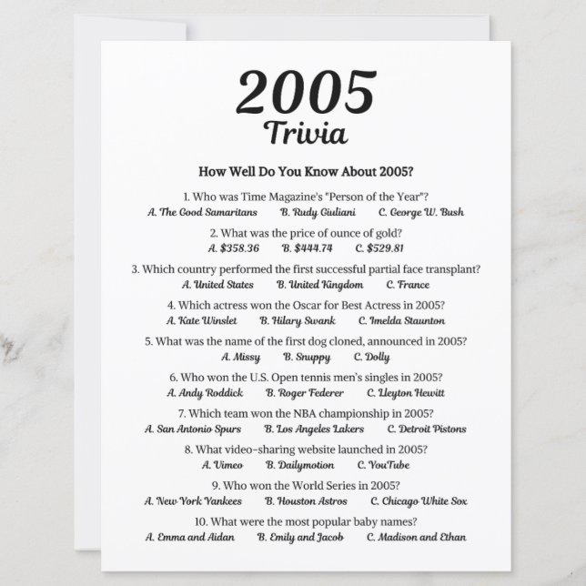 2005 Trivia Game (Front)
