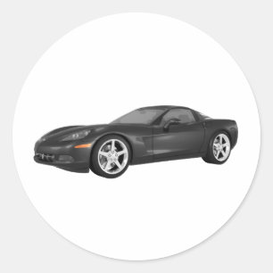 2008 Corvette: Sports Car: Black Finish Classic Round Sticker