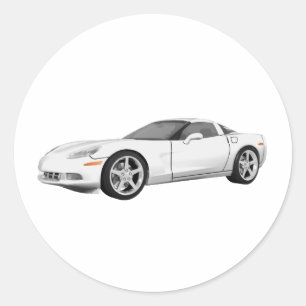 2008 Corvette: Sports Car: White Finish: Classic Round Sticker