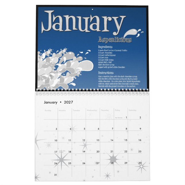 2009  Drink Of The Month Calendar (customisable) (Jan 2027)