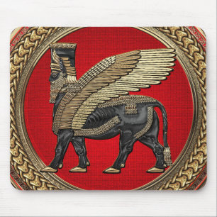 [200] Assyrian Winged Bull: Gold and Black Lamassu Mouse Pad