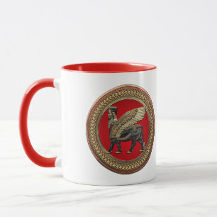 [200] Assyrian Winged Bull: Gold and Black Lamassu Mug