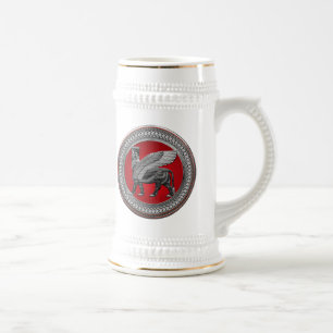 [200] Assyrian Winged Bull: Silver & Black Lamassu Beer Stein