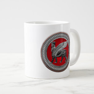 [200] Assyrian Winged Bull: Silver & Black Lamassu Large Coffee Mug