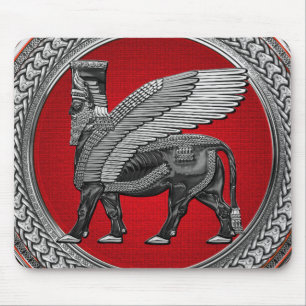 [200] Assyrian Winged Bull: Silver & Black Lamassu Mouse Pad