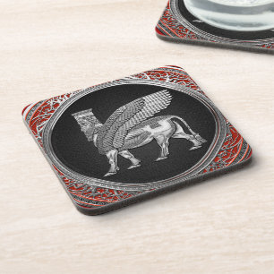 [200] Assyrian Winged Bull - Silver Lamassu Coaster