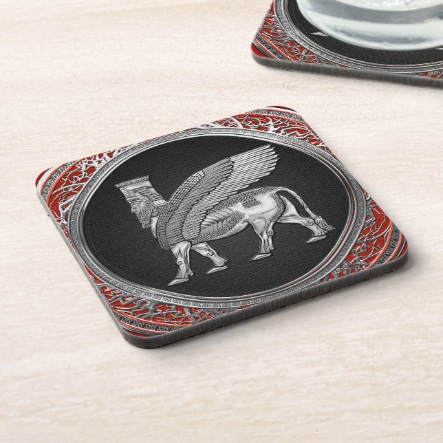 [200] Assyrian Winged Bull - Silver Lamassu Coaster (Left Side)