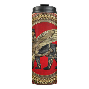 [200] Assyrian Winged Lion: Gold & Black Lamassu Thermal Tumbler