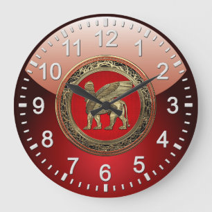 [200] Assyrian Winged Lion - Gold Lamassu Large Clock