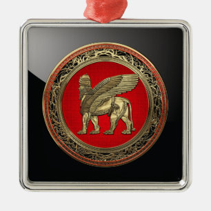 [200] Assyrian Winged Lion - Gold Lamassu Metal Ornament