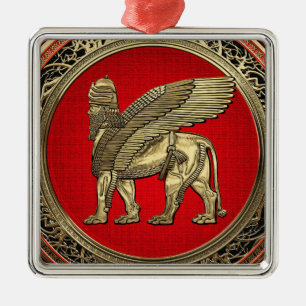 [200] Assyrian Winged Lion - Gold Lamassu Metal Ornament