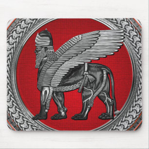 [200] Assyrian Winged Lion: Silver & Black Lamassu Mouse Pad