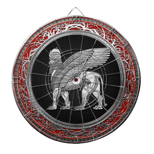 [200] Assyrian Winged Lion - Silver Lamassu Dartboard (Front)