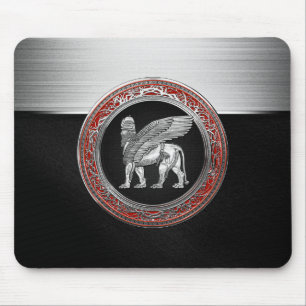 [200] Assyrian Winged Lion - Silver Lamassu Mouse Pad