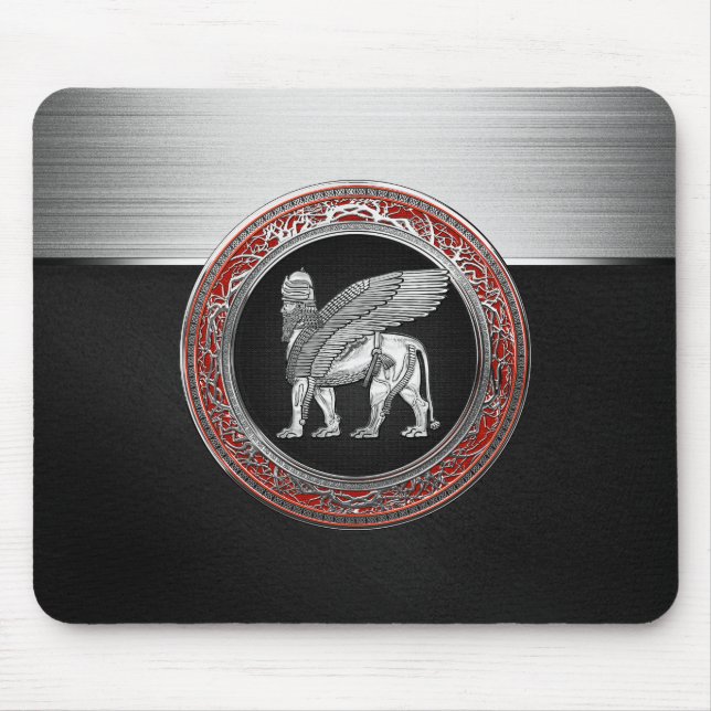 [200] Assyrian Winged Lion - Silver Lamassu Mouse Pad (Front)