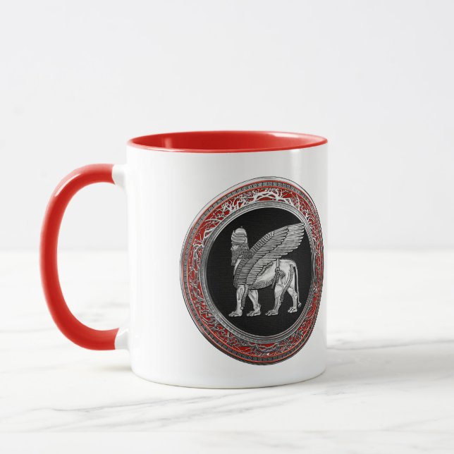 [200] Assyrian Winged Lion - Silver Lamassu Mug (Left)