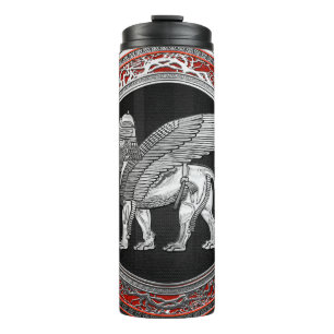 [200] Assyrian Winged Lion - Silver Lamassu Thermal Tumbler
