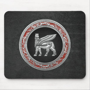 [200] Babylonian Winged Bull [Silver] [3D] Mouse Pad