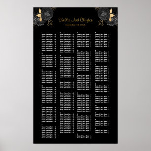 200 Black And Gold Floral Wedding Seating Chart