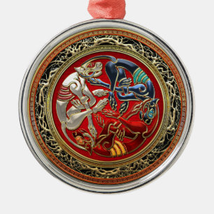 [200] Celtic Treasures - Three Dogs on Gold Metal Ornament