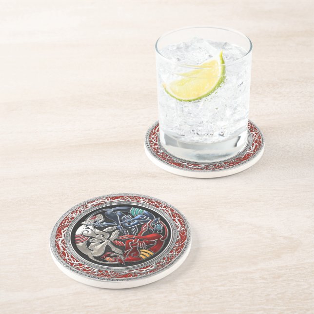[200] Celtic Treasures - Three Dogs on Silver Coaster (Side)