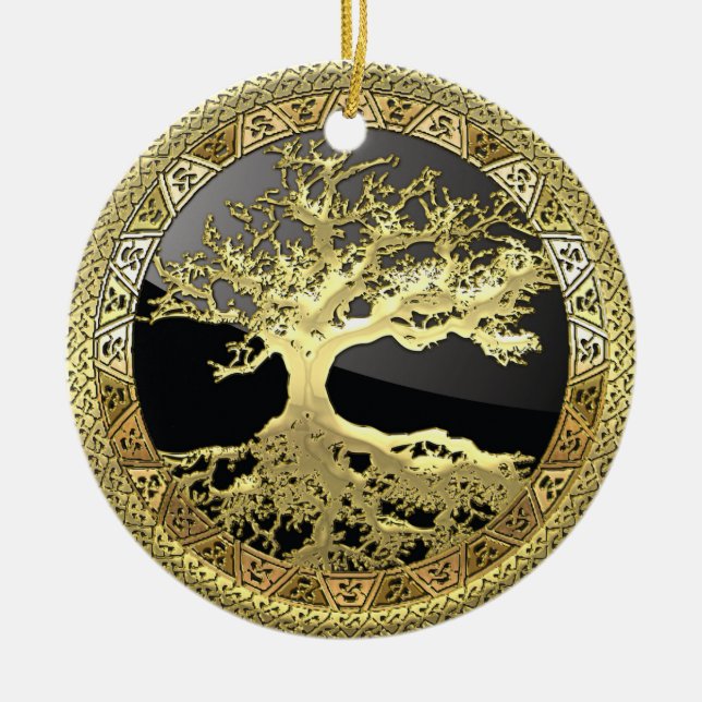 [200] Celtic Tree of Life [Gold] Ceramic Ornament (Front)