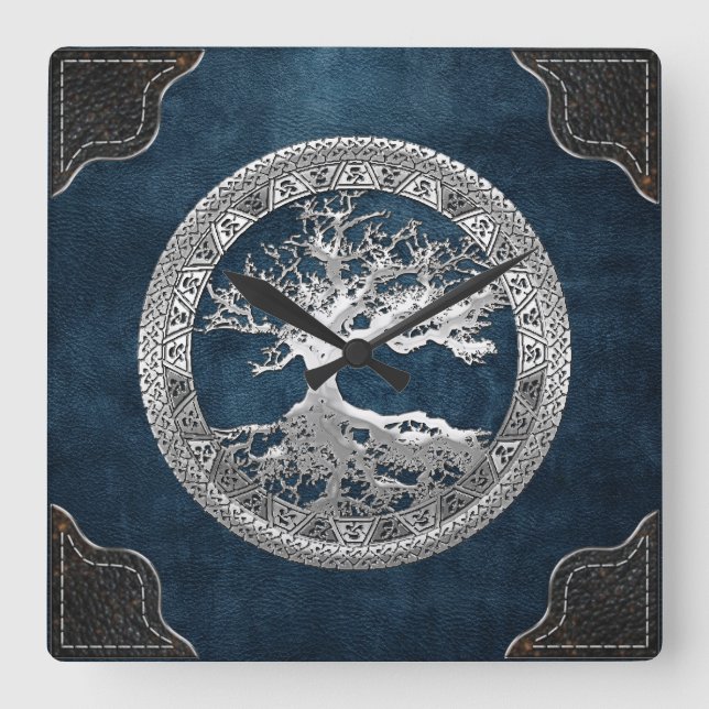 [200] Celtic Tree of Life [Silver] Square Wall Clock (Front)
