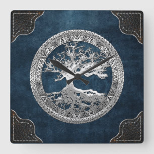 [200] Celtic Tree of Life [Silver] Square Wall Clock