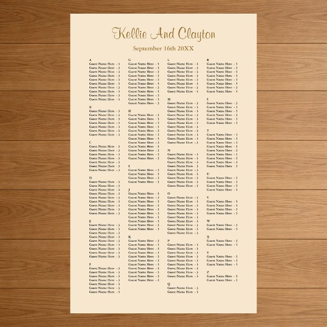 200 Champagne Simple Wedding Seating Chart (Creator Uploaded)