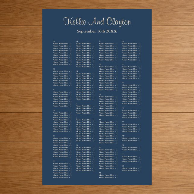200 Classic Blue Simple Wedding Seating Chart (Creator Uploaded)