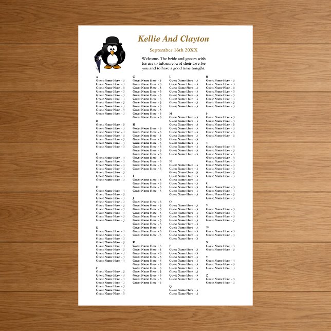 200 Funny Penguin Greeter Wedding Seating Chart (Creator Uploaded)