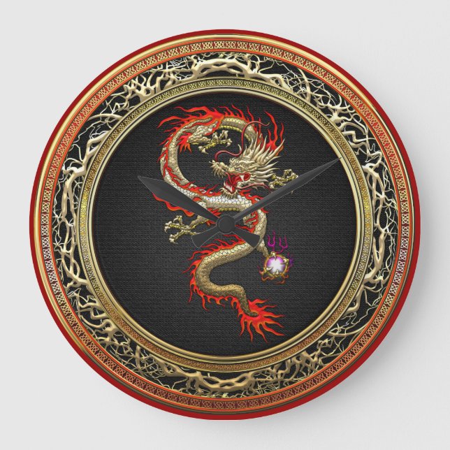 [200] Golden Chinese Dragon Fucanglong Large Clock (Front)