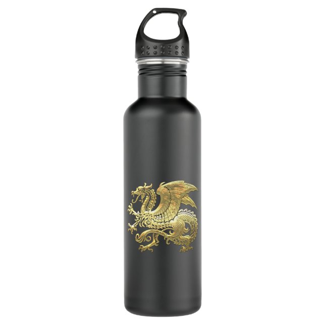 [200] Icelandic Dragon, Landvættir [Gold] 710 Ml Water Bottle (Front)