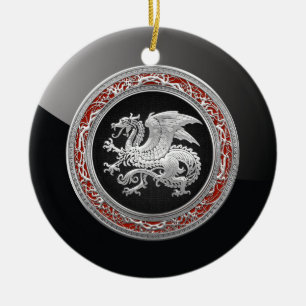 [200] Icelandic Dragon, Landvættir [Silver] Ceramic Ornament