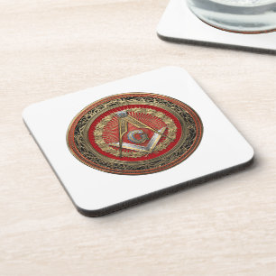 [200] Master Mason - Gold Square & Compasses Coaster