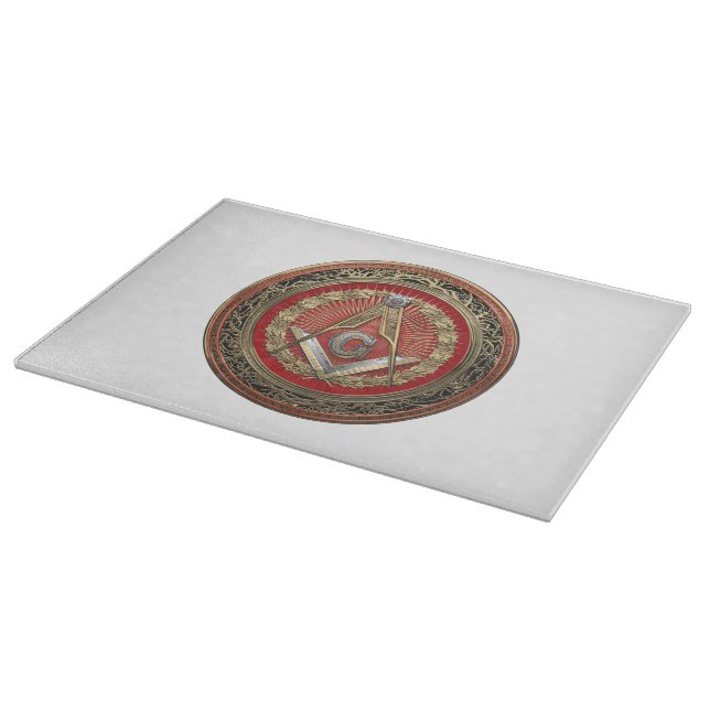 [200] Master Mason - Gold Square & Compasses Cutting Board (Corner)