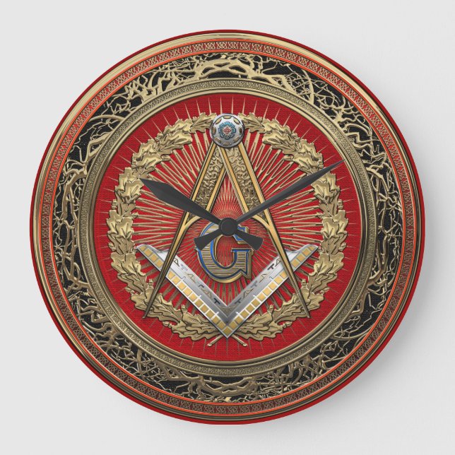 [200] Master Mason - Gold Square & Compasses Large Clock (Front)
