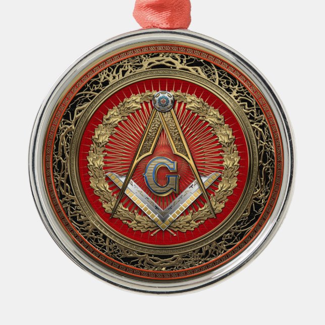 [200] Master Mason - Gold Square & Compasses Metal Ornament (Front)