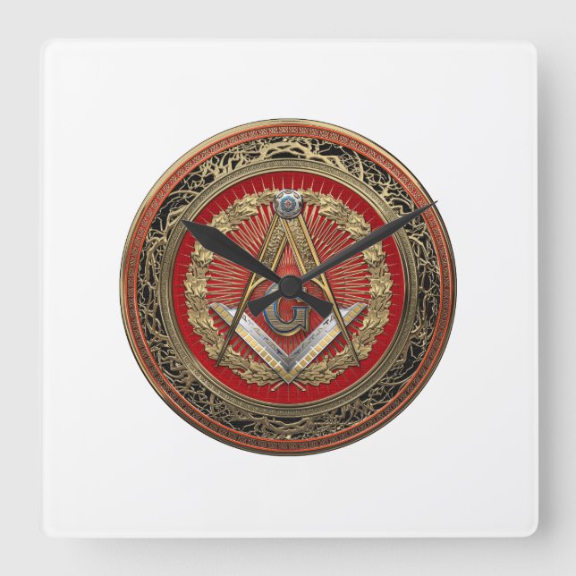 [200] Master Mason - Gold Square & Compasses Wall Clock (Front)