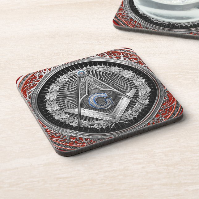 [200] Master Mason - Silver Square & Compasses Coaster (Left Side)