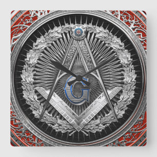 [200] Master Mason - Silver Square & Compasses Square Wall Clock