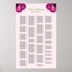200 Pink And Gold Floral Wedding Seating Chart