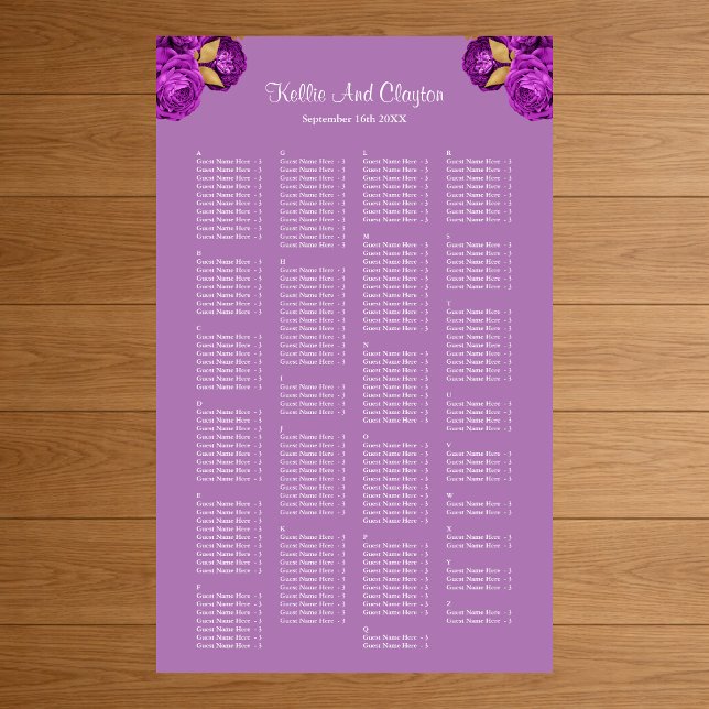 200 Purple And Gold Floral Wedding Seating Chart (Creator Uploaded)