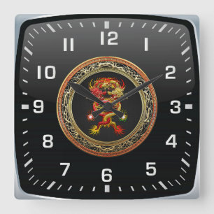 [200] Red and Yellow Dragons Square Wall Clock