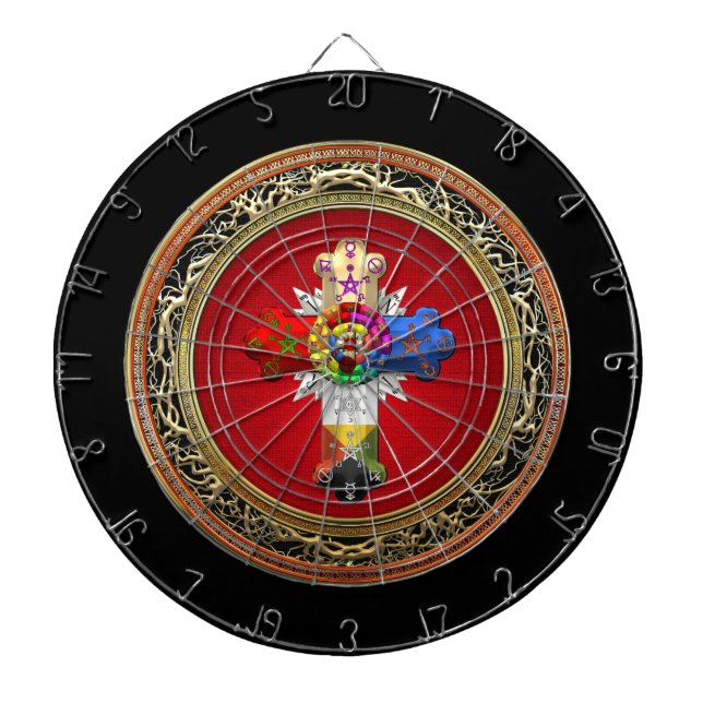 [200] Rosy Cross (Rose Croix) on Red & Gold Dartboard (Front)
