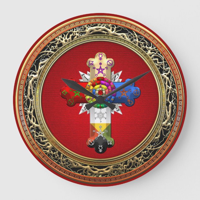 [200] Rosy Cross (Rose Croix) on Red & Gold Large Clock (Front)