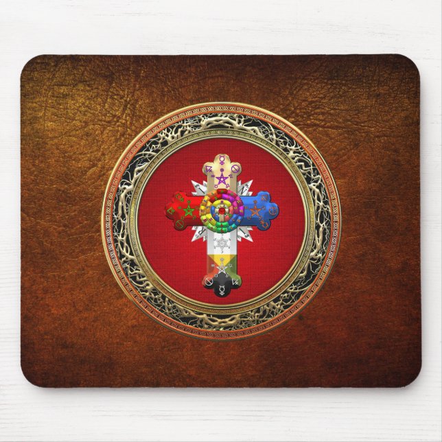 [200] Rosy Cross (Rose Croix) on Red & Gold Mouse Pad (Front)